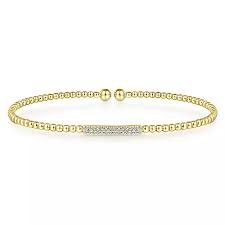 Lady's Yellow 14 Karat Beaded Cuff Bracelet With 28=0.13Tw