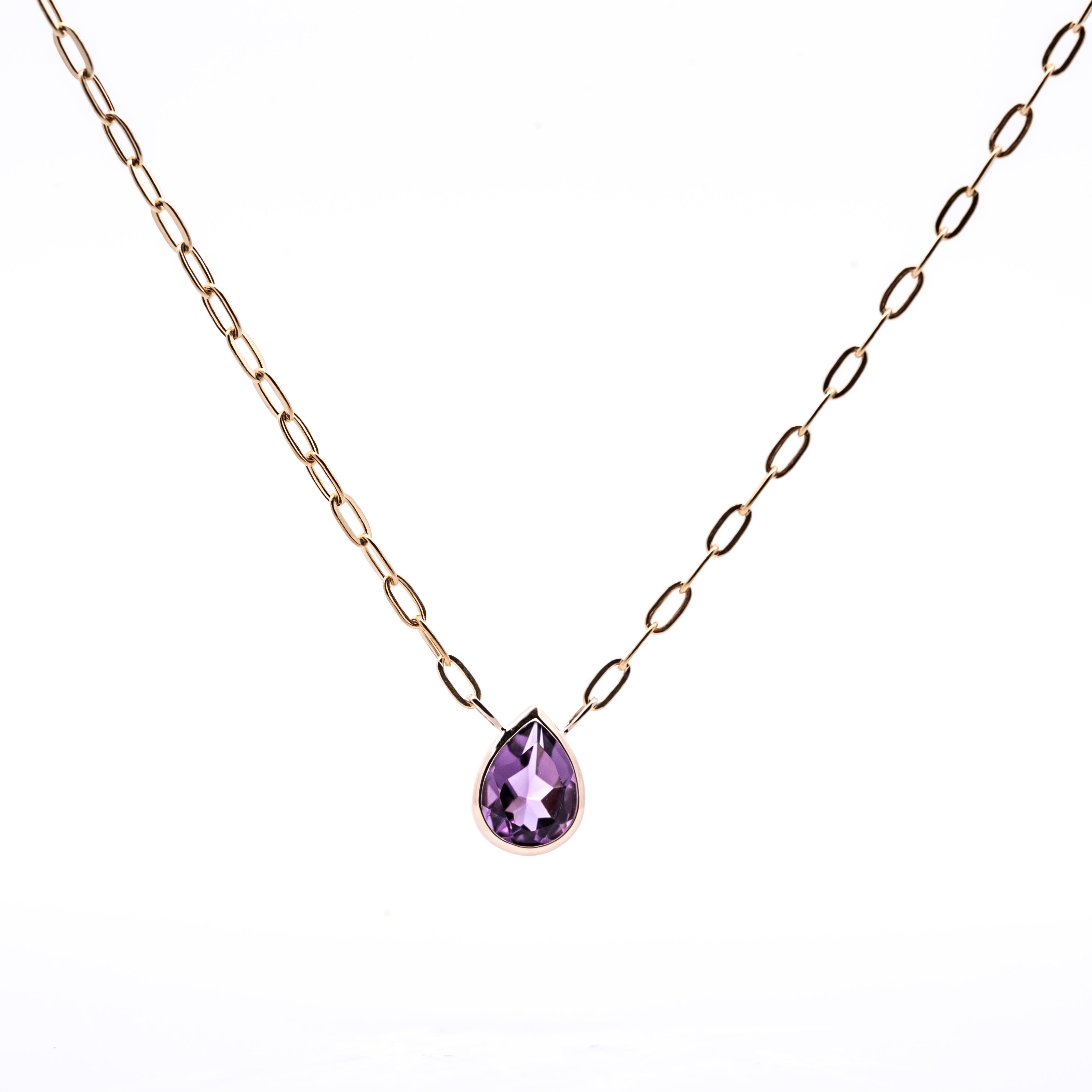 Station Amethyst Necklace - Colored Stone Necklace