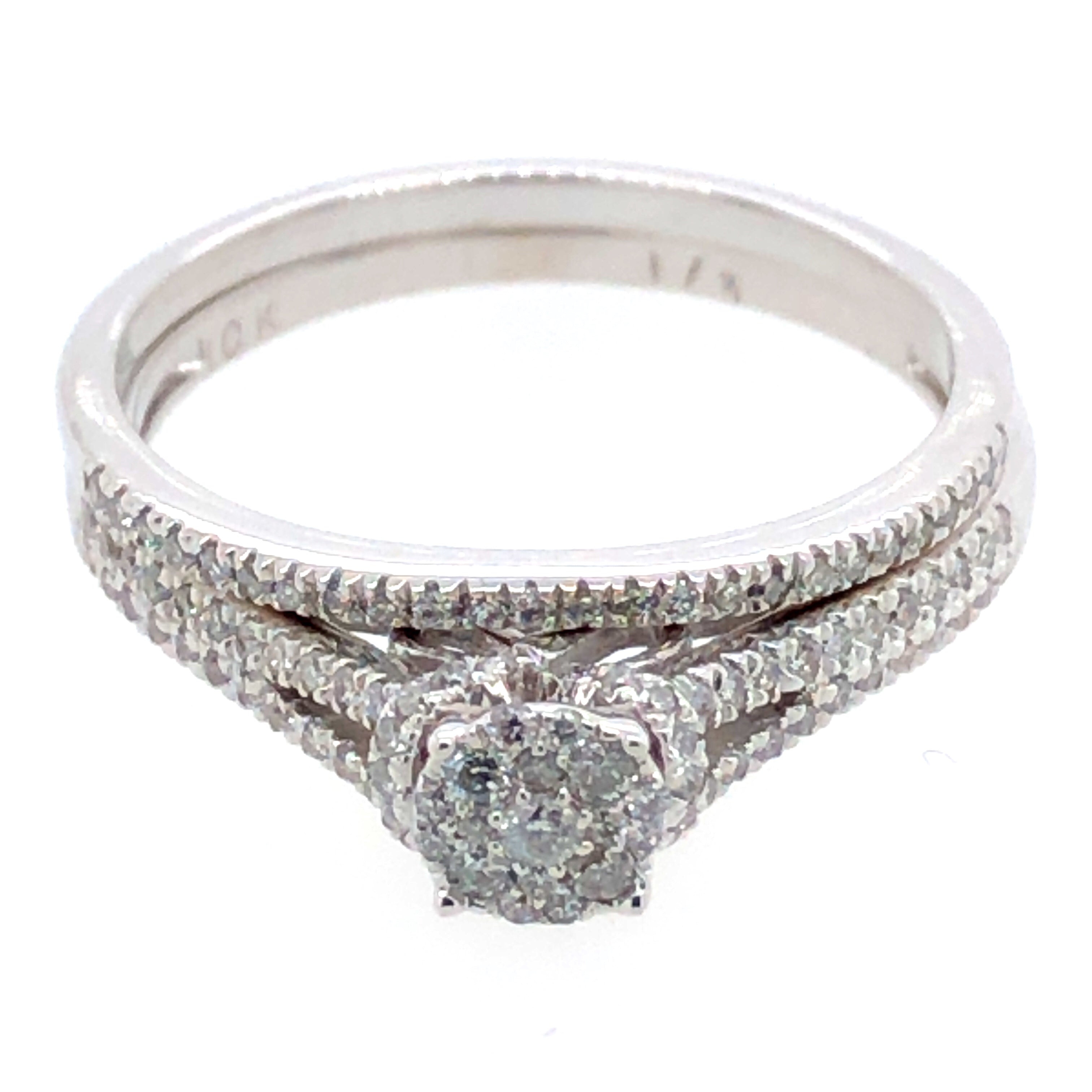 Cluster Split Shank Engagement Ring - Diamond Engagement Ring Set