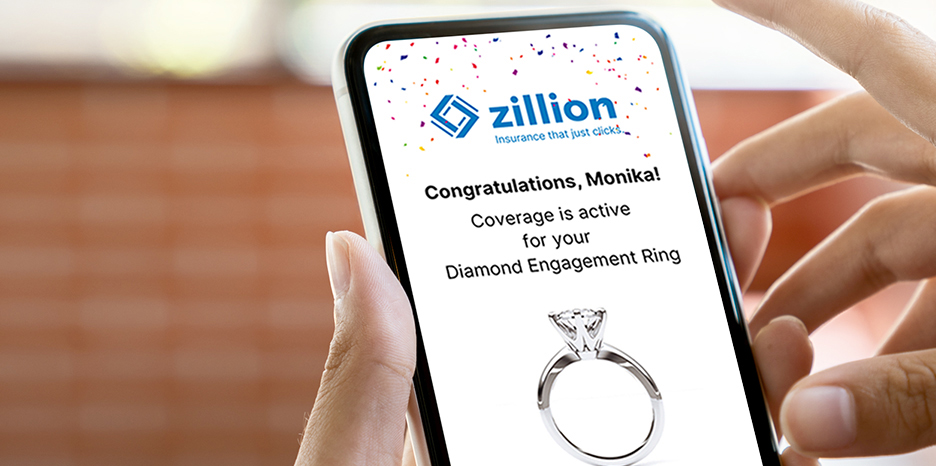 phone showing coverage approval for a diamond engagement ring insurance plan.