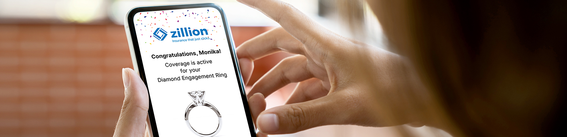 phone showing coverage approval for a diamond engagement ring insurance plan.
