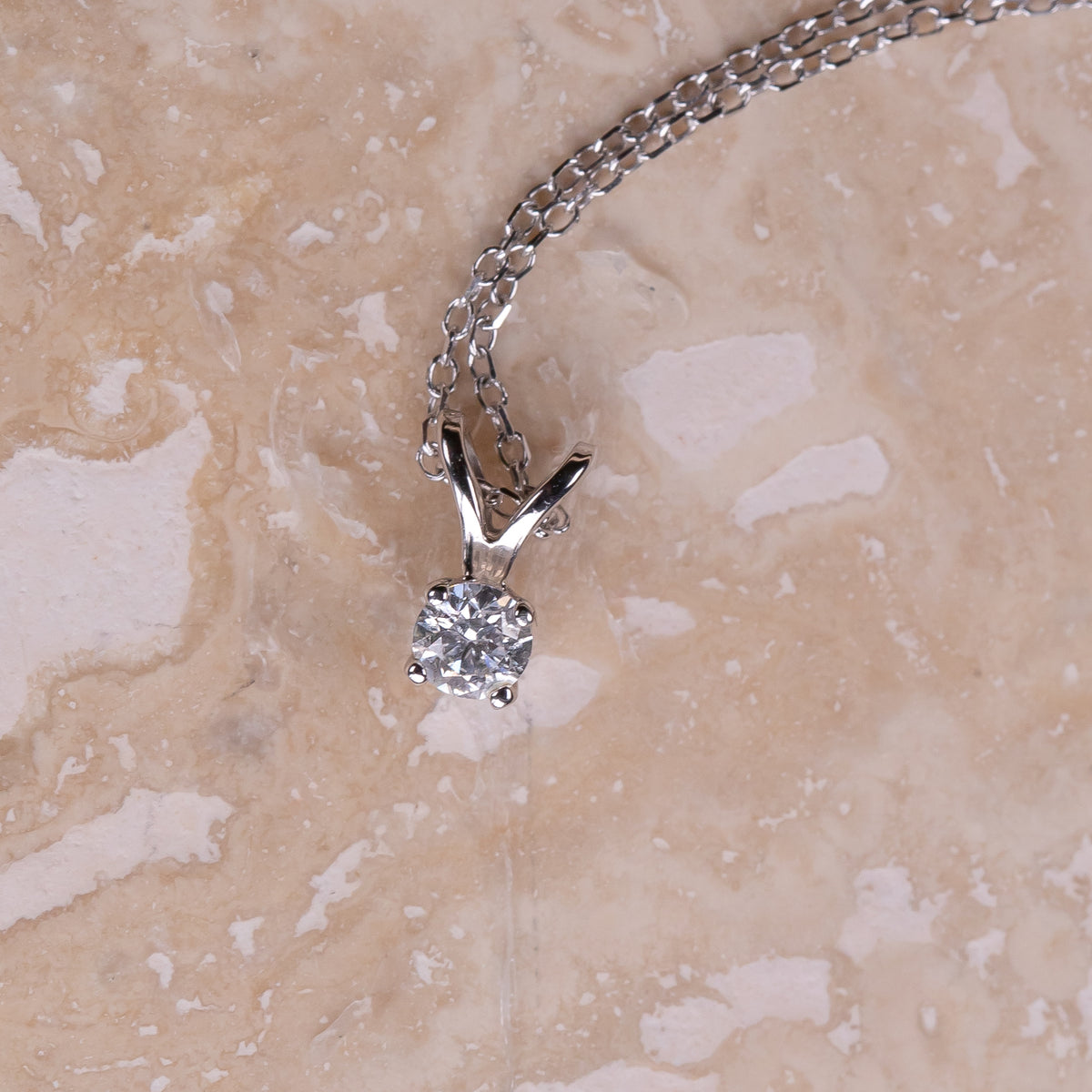 0.12 CT Diamond Solitaire Pendant in 14K White Gold, 18 Inch - Diamond Fashion