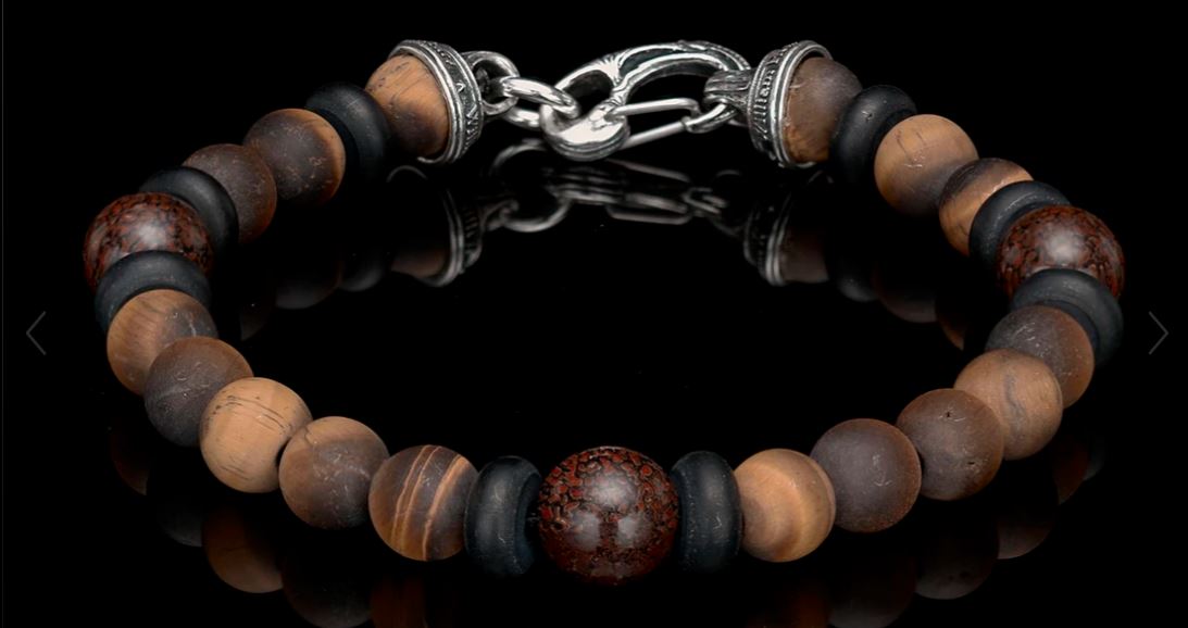 Sterling Silver Beaded Dragon Fire Bracelets - Men's Bracelets