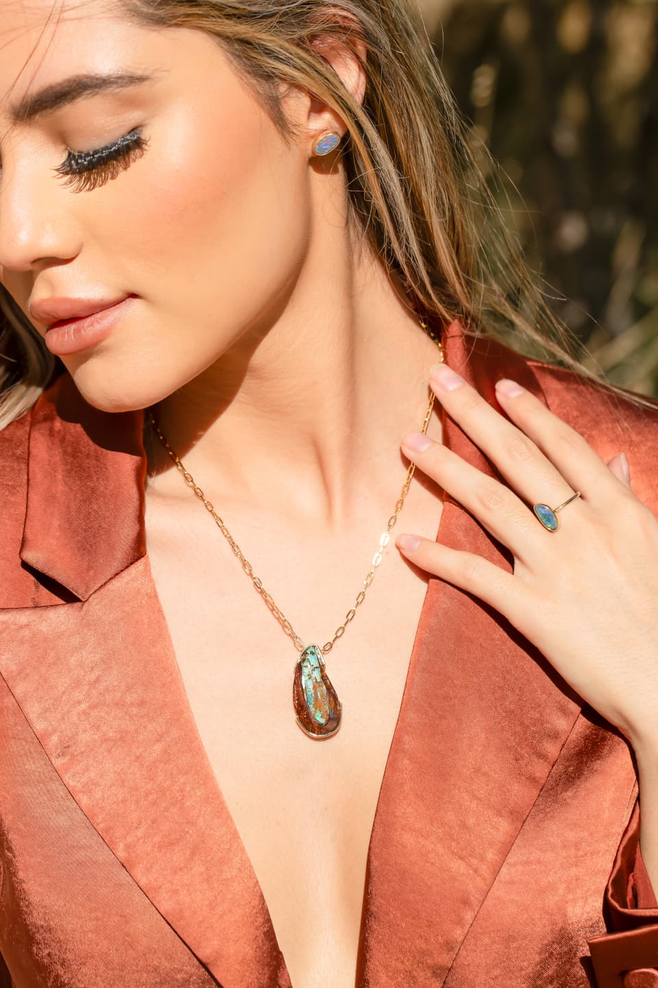 Model Wearing Opal Jewelry