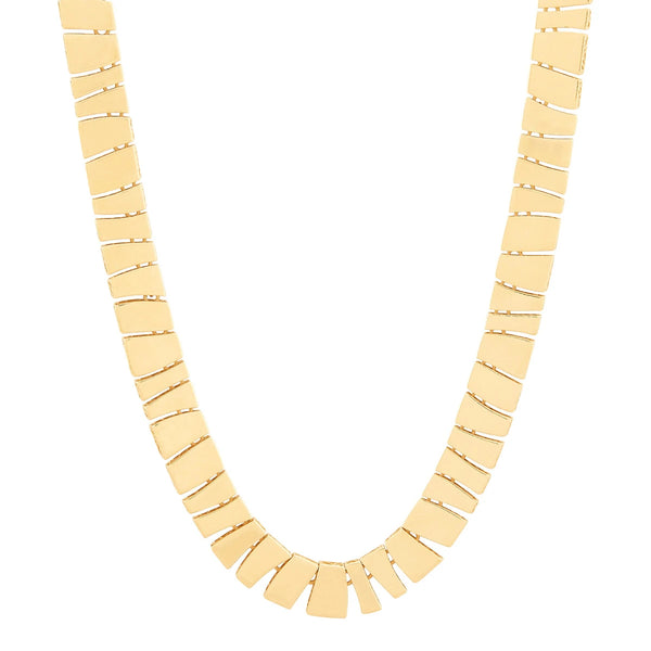 Gold collar necklace of flat geometric links