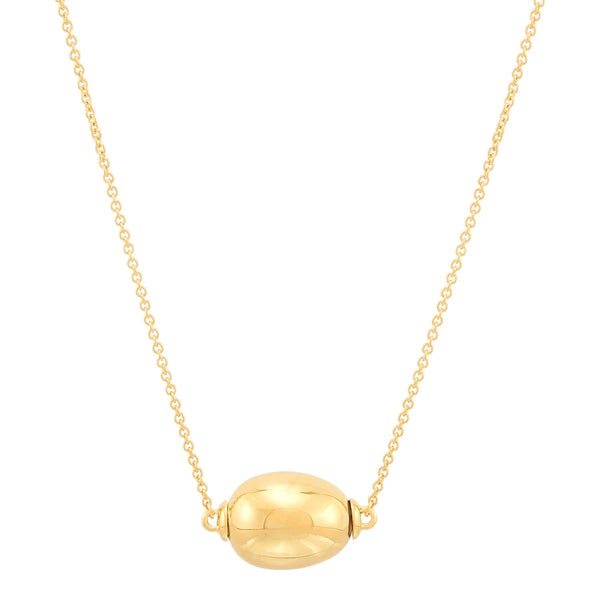 Fine gold chain necklace with a smooth oval gold bead