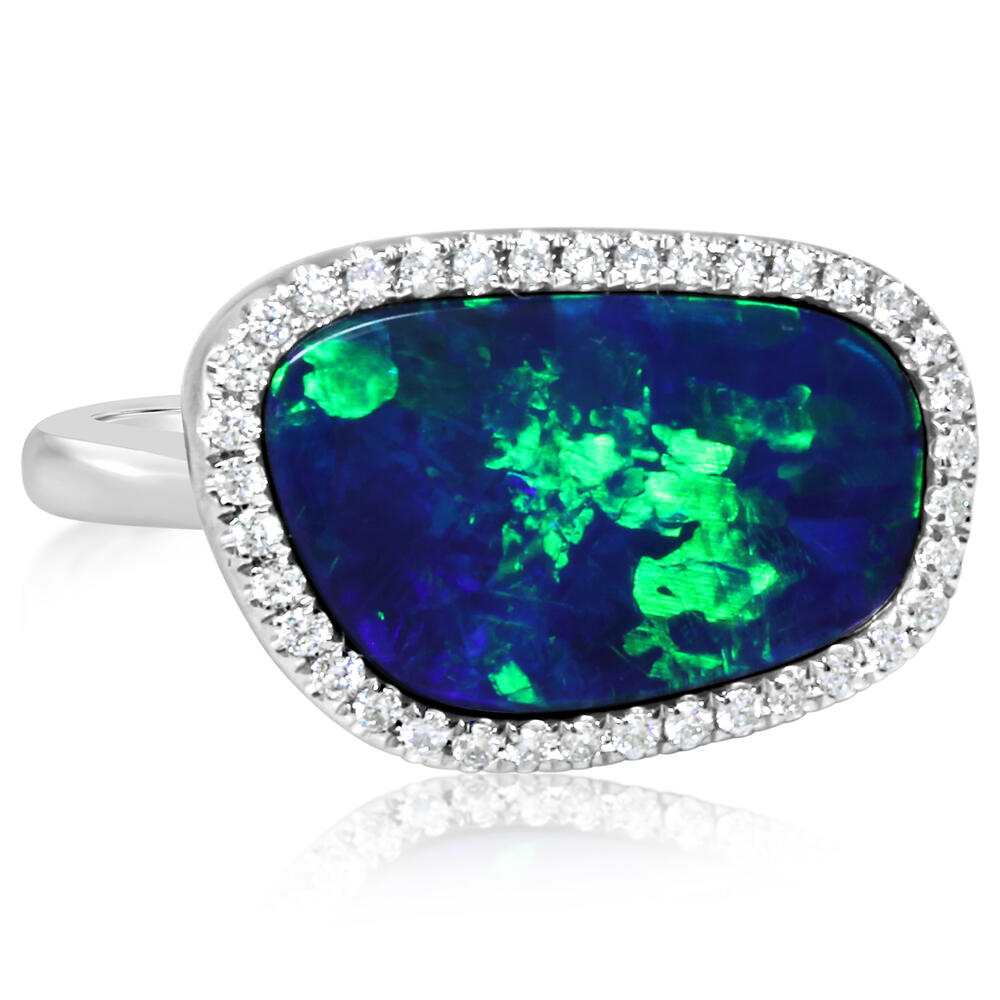 Radiant Australian Opal Doublet Ring - Colored Stone Rings - Womens