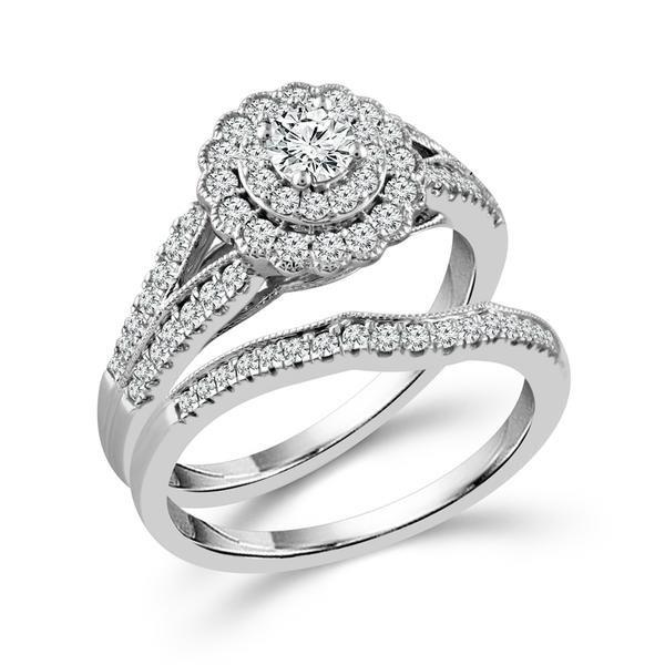Halo Split Shank Engagement Ring - Diamond Engagement Ring Set
